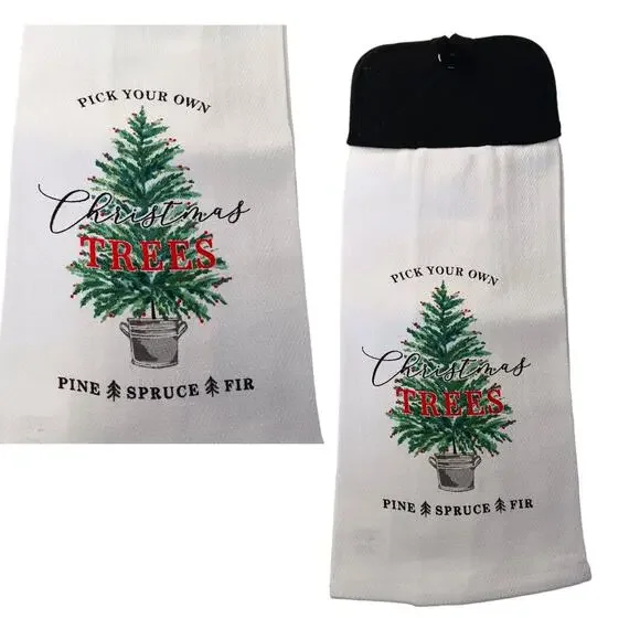Christmas Tree Kitchen Towel Kitchen Linens Home Decor House Gifts Black Red - Picture 2 of 5